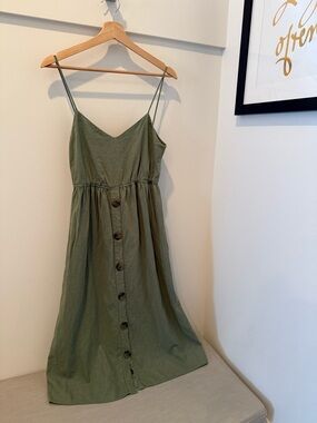 Zara Olive Green Button-Front Midi Dress